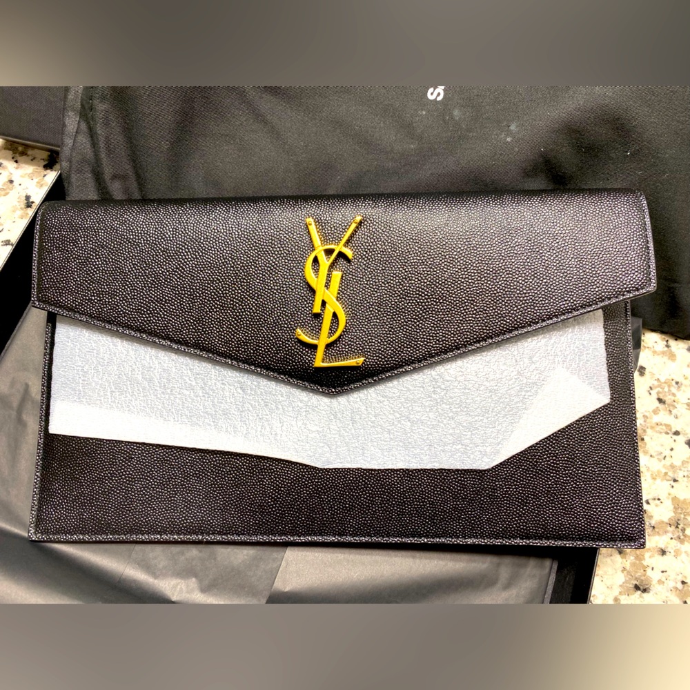 Black YSL uptown medium monogram pouch bag